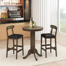 Set of 2 Bar Stools Upholstered with Rubber Wood Legs and Footrests-Oak by LJGDeals