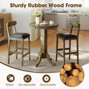 Set of 2 Bar Stools Upholstered with Rubber Wood Legs and Footrests-Oak by LJGDeals