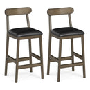 Set of 2 Bar Stools Upholstered with Rubber Wood Legs and Footrests-Oak by LJGDeals