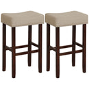 2 Set of 29 Inch Height Upholstered Bar Stool with Solid Rubber Wood Legs and Footrest-Beige