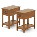 2 Pieces Retro Narrow Tiered End Table with Drawer and Storing Shelf by LJGDeals