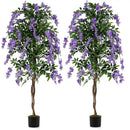 Set of 2 Fake Ficus Plant 6 FT Artificial Wisteria Tree with Natural Trunks and Purple Lifelike Flowers by LJGDeals