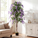 Set of 2 Fake Ficus Plant 6 FT Artificial Wisteria Tree with Natural Trunks and Purple Lifelike Flowers by LJGDeals