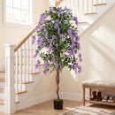 Set of 2 Fake Ficus Plant 6 FT Artificial Wisteria Tree with Natural Trunks and Purple Lifelike Flowers by LJGDeals