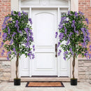 Set of 2 Fake Ficus Plant 6 FT Artificial Wisteria Tree with Natural Trunks and Purple Lifelike Flowers by LJGDeals