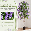 Set of 2 Fake Ficus Plant 6 FT Artificial Wisteria Tree with Natural Trunks and Purple Lifelike Flowers by LJGDeals