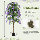 Set of 2 Fake Ficus Plant 6 FT Artificial Wisteria Tree with Natural Trunks and Purple Lifelike Flowers by LJGDeals