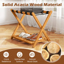 Set of 2 Folding Luggage Racks with 5 Nylon Straps and Slatted Storage Shelf
