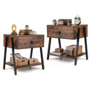 Industrial Nightstand Set of 2 with Drawer and Shelf by LJGDeals