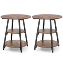 Industrial Side Tables Set of 2 with 3-Tier Shelves