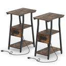 Industrial Side Table with Charging Station & 3-Tier Shelves