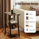 Industrial Side Table with Charging Station & 3-Tier Shelves