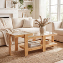 Nesting Coffee Tables Set of 2 with Rattan Shelf - Natural by LJGDeals