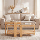 Nesting Coffee Tables Set of 2 with Rattan Shelf - Natural by LJGDeals