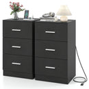 Set of 2 Nightstand with Charging Station End Table with 3 Storage Drawers Bedside Table for Bedroom by LJGDeals