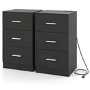 Set of 2 Nightstand with Charging Station End Table with 3 Storage Drawers Bedside Table for Bedroom by LJGDeals