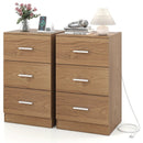 Set of 2 Nightstand with Charging Station End Table with 3 Storage Drawers Bedside Table for Bedroom by LJGDeals