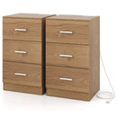 Set of 2 Nightstand with Charging Station End Table with 3 Storage Drawers Bedside Table for Bedroom by LJGDeals