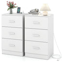 Set of 2 Nightstand with Charging Station End Table with 3 Storage Drawers Bedside Table for Bedroom by LJGDeals