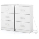 Set of 2 Nightstand with Charging Station End Table with 3 Storage Drawers Bedside Table for Bedroom by LJGDeals