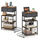 Set of 2 Nightstand with Charging Station 28 Inch Tall Bedside Table with Fabric Drawer by LJGDeals
