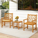 Set of 2 Outdoor Dining Chairs Acacia Wood with Cross-Pattern Backrest by LJGDeals