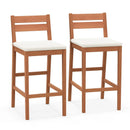 Set of 2 Outdoor Wood Barstools with Soft Seat Cushion-Off White by LJGDeals