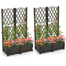 Set of 2 PE Rattan Raised Garden Bed with Trellis Planter Box for Climbing Plants-Rustic Brown by LJGDeals
