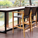 Set of 2 PE Wicker Patio Bar Chairs with Acacia Wood Armrests-Set of 2 by LJGDeals