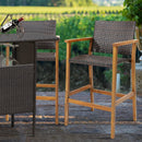 Set of 2 PE Wicker Patio Bar Chairs with Acacia Wood Armrests-Set of 2 by LJGDeals