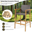 Set of 2 PE Wicker Patio Bar Chairs with Acacia Wood Armrests-Set of 2 by LJGDeals