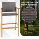 Set of 2 PE Wicker Patio Bar Chairs with Acacia Wood Armrests-Set of 2 by LJGDeals