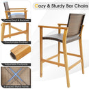 Set of 2 PE Wicker Patio Bar Chairs with Acacia Wood Armrests-Set of 2 by LJGDeals