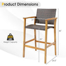 Set of 2 PE Wicker Patio Bar Chairs with Acacia Wood Armrests-Set of 2 by LJGDeals
