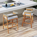 Set of 2 Patio Acacia Wood Counter Height Bar Stools with Cushions and PE Wicker Backrests Footrests-Gray by LJGDeals