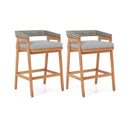 Set of 2 Patio Acacia Wood Counter Height Bar Stools with Cushions and PE Wicker Backrests Footrests-Gray by LJGDeals