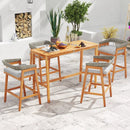 Set of 2 Patio Acacia Wood Counter Height Bar Stools with Cushions and PE Wicker Backrests Footrests-Gray by LJGDeals