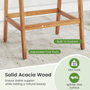 Set of 2 Patio Acacia Wood Counter Height Bar Stools with Cushions and PE Wicker Backrests Footrests-Gray by LJGDeals