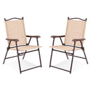 Set of 2 Patio Folding Sling Back Camping Deck Chairs-Black by DirectDeals