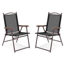 Set of 2 Patio Folding Sling Back Camping Deck Chairs-Black by DirectDeals