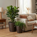 Rattan Planters Set of 2 with Drainage Holes and Saucers by LJGDeals