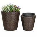 Rattan Planters Set of 2 with Drainage Holes and Saucers by LJGDeals