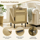Rattan Nightstand Set of 2 with Drawer and Storage Cabinet