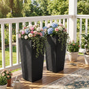 Set of 2 Rattan Tall Plant Pots with Detachable Plastic Liners-Black by LJGDeals