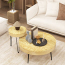 Set of 2 Solid Wood Farmhouse Round Coffee Tables-Natural