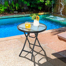 Round Folding Patio Side Tables with Tempered Glass Top by LJGDeals