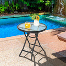Round Folding Patio Side Tables with Tempered Glass Top