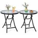 Round Folding Patio Side Tables with Tempered Glass Top by LJGDeals