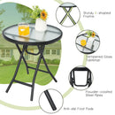 Round Folding Patio Side Tables with Tempered Glass Top by LJGDeals