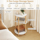 Set of 2 Round Side Table Compact with 3-Tier Shelves and Bamboo Construction-White by LJGDeals